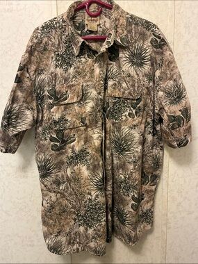 Lightweight Desert Cactus Short-Sleeve Shirt Jacket - Taupe/Green